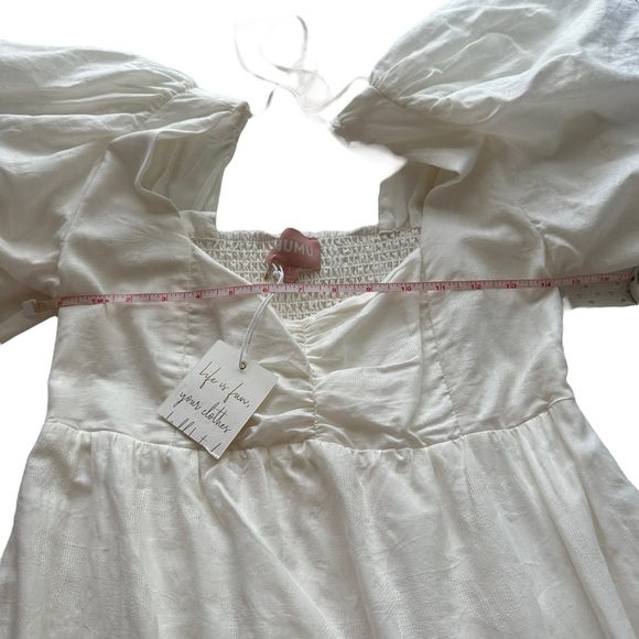 Show Me Your Mumu Sz L Women's White Poof Sleeve Smocked Odette Midi Dress NWT - Picture 14 of 16